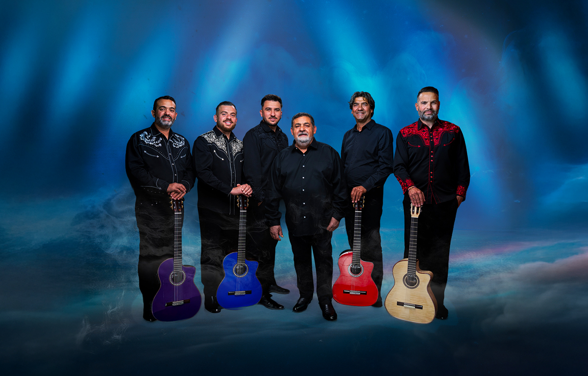 Gipsy Kings featuring Tonino Baliardo promotional image for the Miami concert at the James L. Knight Center